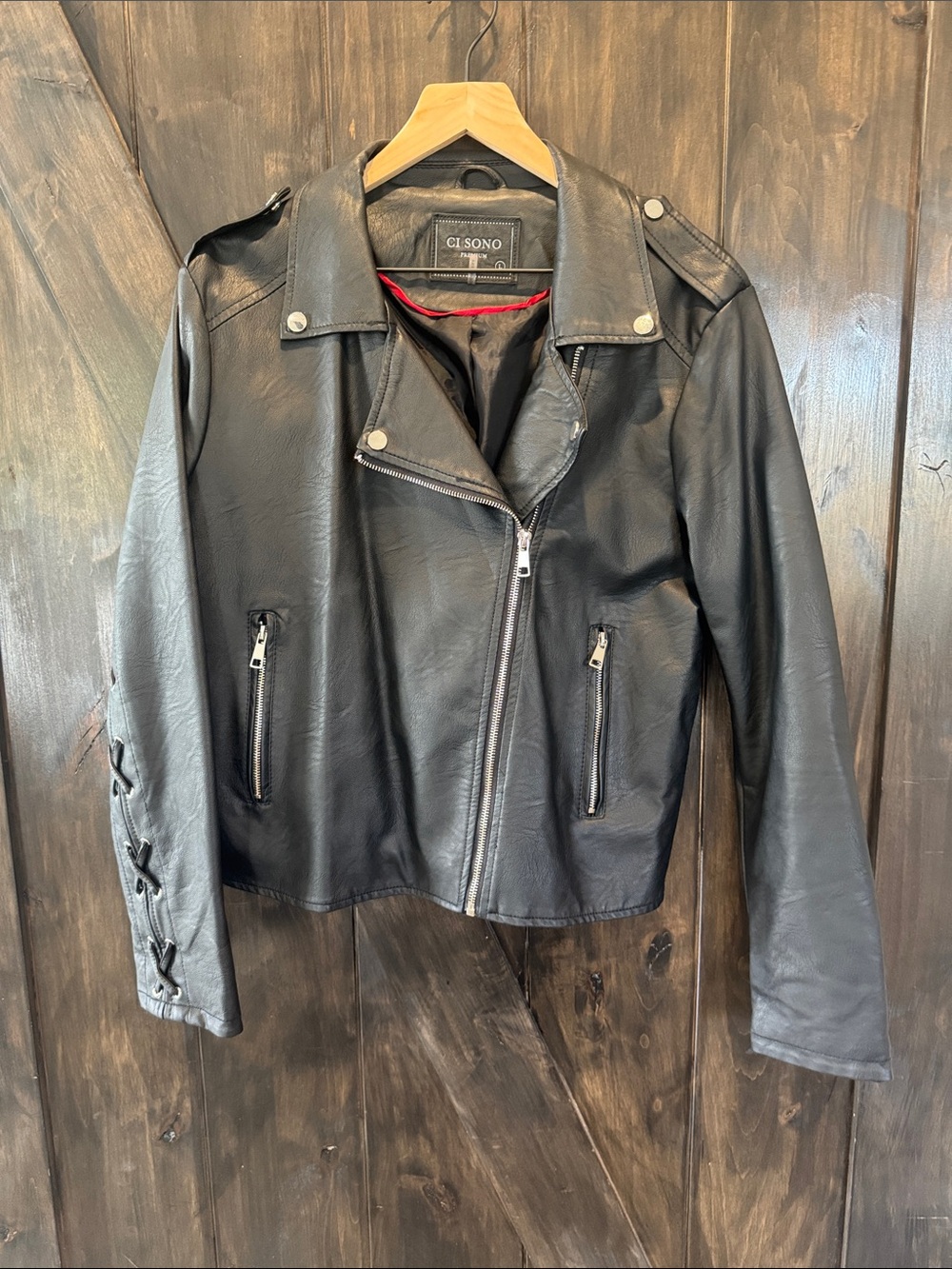 Women’s Black faux, leather Leather Moto Jacket